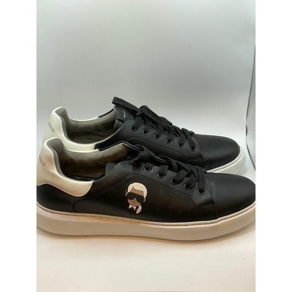 KARL LAGERFELD PARIS Men's Black-White Leather Karl Head Lace-Up Sneakers SZ 13 - Picture 1 of 12